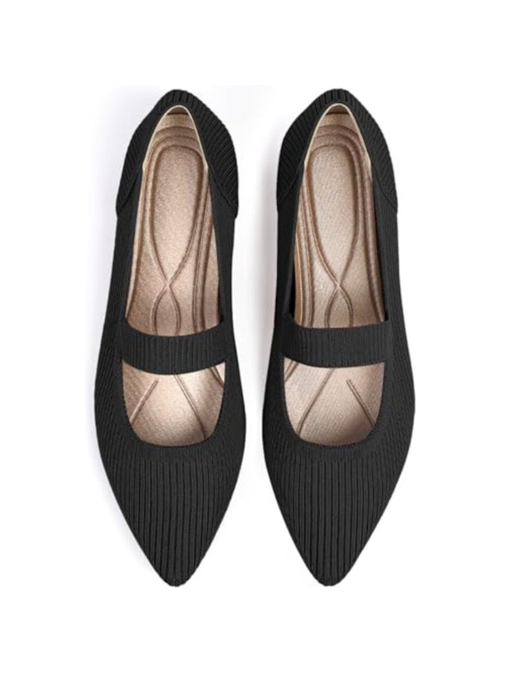 Women's Knit Mary Jane Flats Pointed Toe Comfortable Ballet Shoes